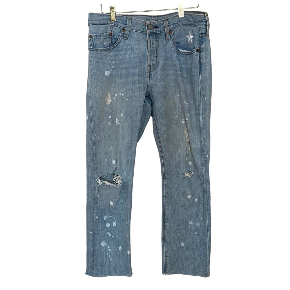 Unemployed Denim Woman's Size 28 Distressed Light Wash Pink Pocket Cotton Jeans